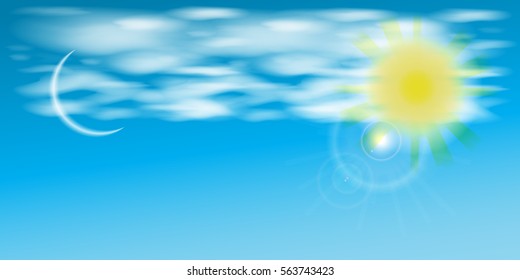 sky with clouds day and night. Illustration. Use for Website, phone, computer, printing fabric decoration design etc