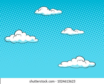 Sky with clouds halftone design background retro vector illustration.