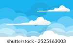 Sky with Clouds illustration in flat style. Sky and clouds background. Cloudy vector cartoon illustration in blue color. Nature abstract wallpaper.
