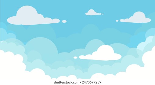 
Sky with Clouds illustration in flat style. Sky and clouds background. Cloudy vector cartoon illustration in blue color. Nature abstract wallpaper.