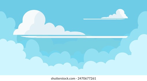 
Sky with Clouds illustration in flat style. Sky and clouds background. Cloudy vector cartoon illustration in blue color. Nature abstract wallpaper.