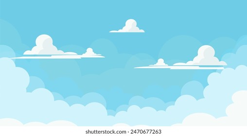 
Sky with Clouds illustration in flat style. Sky and clouds background. Cloudy vector cartoon illustration in blue color. Nature abstract wallpaper.