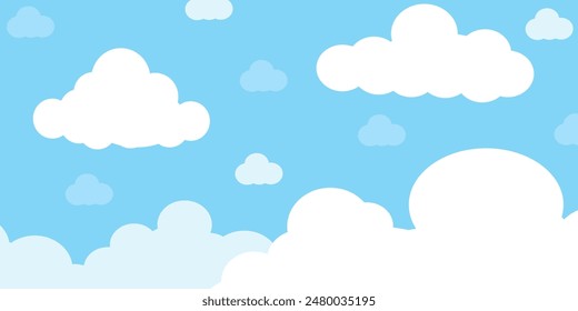 Cielo con Nubes ilustración en estilo plano. Cielo y nubes de fondo. Ilustración de dibujos animados de Vector nublado en color azul. Fondo de pantalla abstracto de Naturaleza.