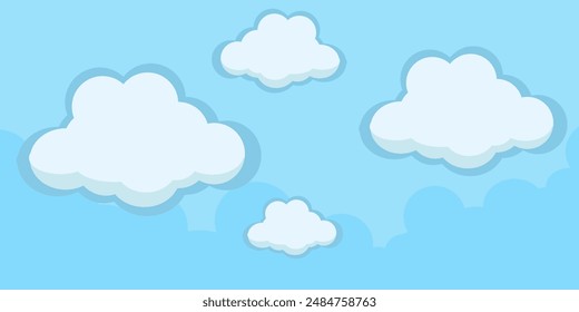 Sky with Clouds illustration in flat style. Sky and clouds background. Cloudy vector cartoon illustration in blue color. Nature abstract wallpaper.