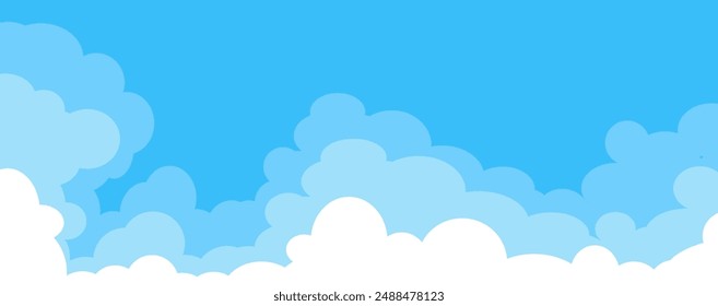 Cielo con Nubes ilustración en estilo plano. Cielo y nubes de fondo. Ilustración de dibujos animados de Vector nublado en color azul. Fondo de pantalla abstracto de Naturaleza.