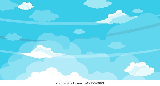 Cielo con Nubes ilustración en estilo plano. Cielo y nubes de fondo. Ilustración de dibujos animados de Vector nublado en color azul. Fondo de pantalla abstracto de Naturaleza.