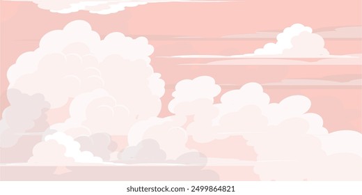 Cielo con la ilustración de las nubes en estilo plano. Cielo y fondo de nubes. Ilustración de dibujos animados de Vector nublado en color azul. Fondo de pantalla abstracto de Naturaleza.