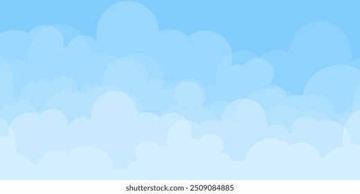 Sky with Clouds illustration in flat style. Sky and clouds background. Cloudy vector cartoon illustration in blue color. Nature abstract wallpaper. 