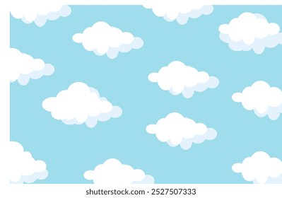 Cielo con la ilustración de las nubes en estilo plano. Cielo y fondo de nubes. Ilustración de dibujos animados de Vector nublado en color azul. Fondo de pantalla abstracto de Naturaleza.