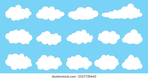 Sky with Clouds illustration in flat style. Sky and clouds background. Cloudy vector cartoon illustration in blue color. Nature abstract wallpaper.