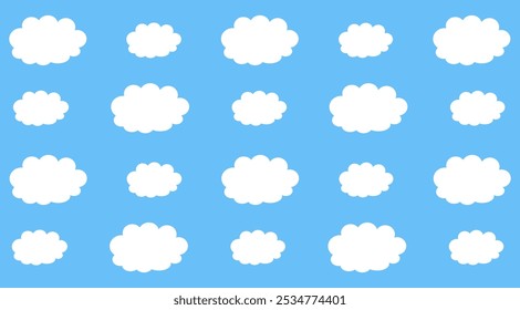 Sky with Clouds illustration in flat style. Sky and clouds background. Cloudy vector cartoon illustration in blue color. Nature abstract wallpaper.