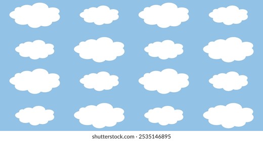 Cielo con la ilustración de las nubes en estilo plano. Cielo y fondo de nubes. Ilustración de dibujos animados de Vector nublado en color azul. Fondo de pantalla abstracto de Naturaleza.