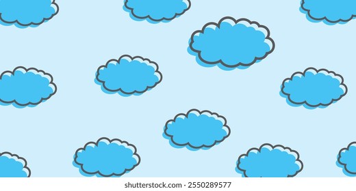 Sky with Clouds illustration in flat style. Sky and clouds background. Cloudy vector cartoon illustration in blue color. Nature abstract wallpaper.