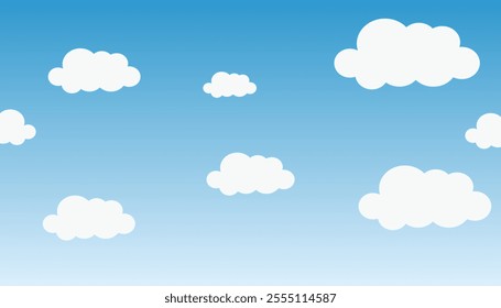 Sky with Clouds illustration in flat style. Sky and clouds background. Cloudy vector cartoon illustration in blue color.