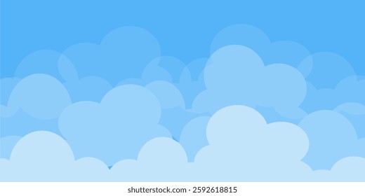 Sky with Clouds illustration in flat style. Sky and clouds background. Cloudy vector cartoon illustration in blue color. Nature abstract wallpaper
