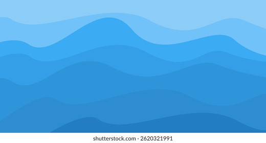 Sky with Clouds illustration in flat style. Sky and clouds background. Cloudy vector cartoon illustration in blue color. Nature abstract wallpaper.
