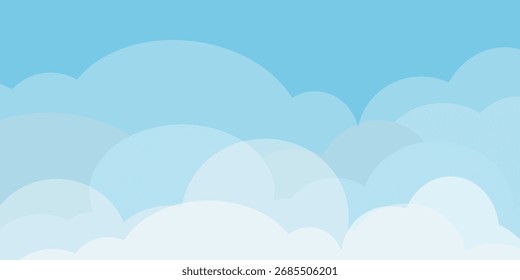 Sky with Clouds illustration in flat style. Sky and clouds background. Cloudy vector cartoon illustration in blue color. Nature abstract wallpaper