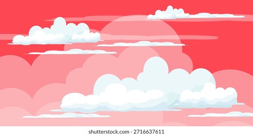 Cielo con la ilustración de las nubes en estilo plano. Cielo y fondo de nubes. Ilustración de dibujos animados de Vector nublado en color azul. Fondo de pantalla abstracto de Naturaleza.