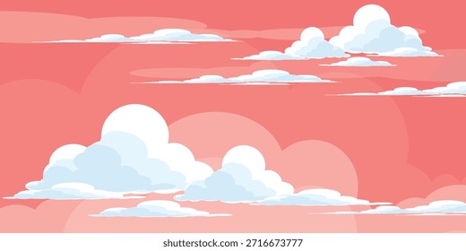 Cielo con la ilustración de las nubes en estilo plano. Cielo y fondo de nubes. Ilustración de dibujos animados de Vector nublado en color azul. Fondo de pantalla abstracto de Naturaleza.