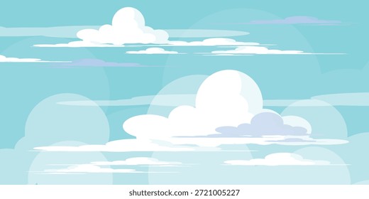 Sky with Clouds illustration in flat style. Sky and clouds background. Cloudy vector cartoon illustration in blue color. Nature abstract wallpaper.