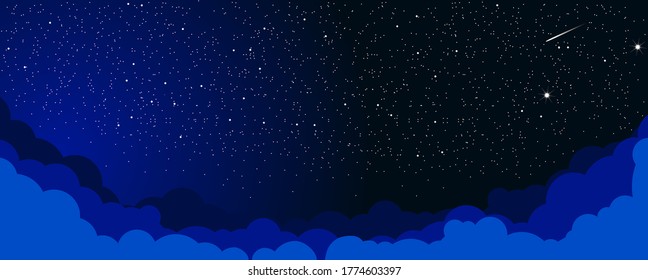 Sky clouds landscape background design. Starlight Night. Illustration, vector