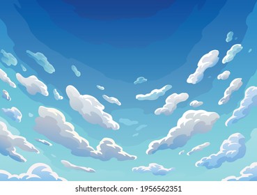 Sky clouds. Morning landscape with clouds and gradient sky, colorful heaven skies background. Realistic backdrop in soft pastel blue colors