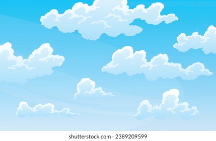 Sky and clouds on hand painted watercolor background. Stylish design of airy atmosphere, vector illustration