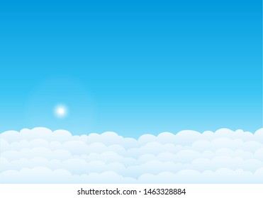 Sky with clouds on a sunny day. Sky and clouds background. Stylish design with a flat poster, flyers, postcards, web banners. Vector illustration.