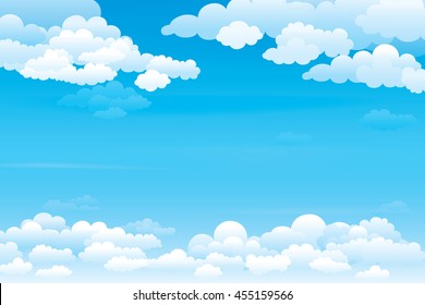 Sky with clouds  on a sunny day. Vector illustration