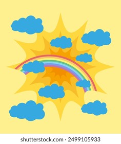 sky and clouds paper cut art banner vector illustration flat style background for you design