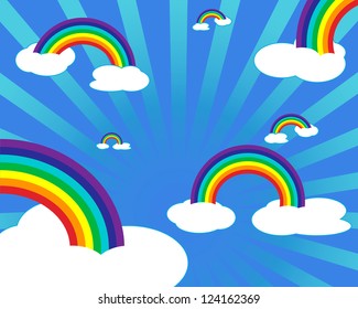 sky, clouds and rainbows abstract vector background