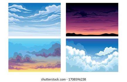 Sky with Clouds Scudding Across It and Staying Still Vector Scene Set