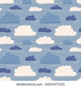 sky with clouds seamless pattern;  perfect for fabric textiles, child wallpapers, stationery or digital designs - vector illustration