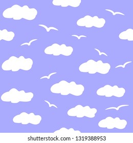 Sky and clouds seamless pattern vector, blue color backgrund