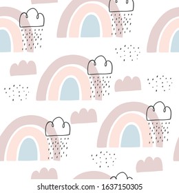 Sky clouds in a Seamless Pattern, Vector Baby Background, kids wallpaper for fabric, textile, clothes, paper, scrapbooking, planner, sticker, nursery    
