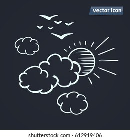 sky clouds with sun and birds