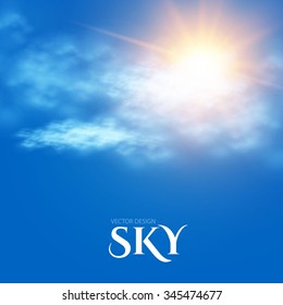 Sky with Clouds and Sun. Bright Design. Vector illustration.