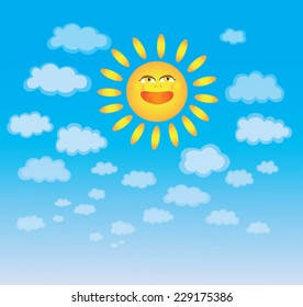 Sky with clouds and the sun, illustration