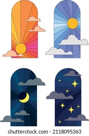 Himmel mit Wolken, Sonne, Mond und Sternen