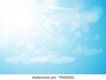 sky with clouds. Sun rays and blue sky. nature background. Spring. vector background. Eps 10.