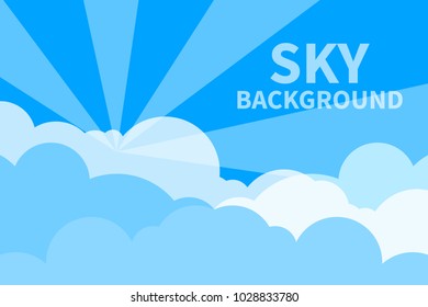 Sky with clouds and sunlight. Summer abstract blue banner, flyer, card. Summer sky. Vector illustration