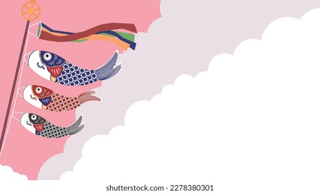 Sky with clouds and various carp streamers background template 3 (pink)