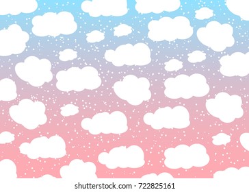 Sky with clouds. Vector illustration. Baby background. Snow pattern. 