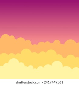 Sky and clouds vector illustration. Simple cartoon colorful sunset sky background. Flat vector design.