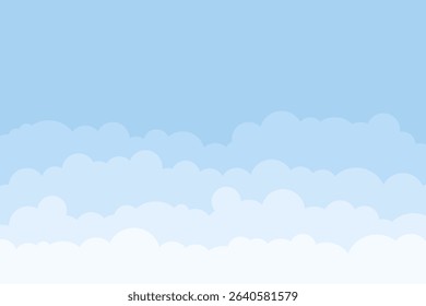 Sky and clouds vector illustration. Simple cartoon light subtle blue sky background. Flat vector design with copyspace.
