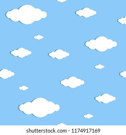 Sky with clouds vector seamless pattern background. 