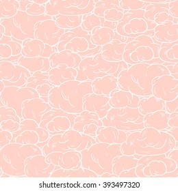 Sky. Clouds Vector Seamless pattern. Hand Drawn Doodle Clouds. Pink cloud background
