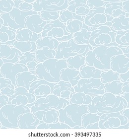 Sky. Clouds Vector Seamless pattern. Hand Drawn Doodle Clouds. Blue cloud background