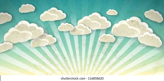 Sky with clouds. Vector vintage background