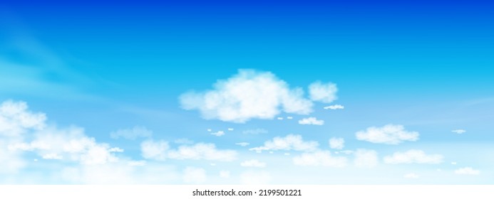 Sky cloudscape in sunny day Spring, Vector wide panorama Summer blue sky with white clouds,Beauty clear cloudy bright light in winter, Cartoon nature of horizon skyline for Environment day 